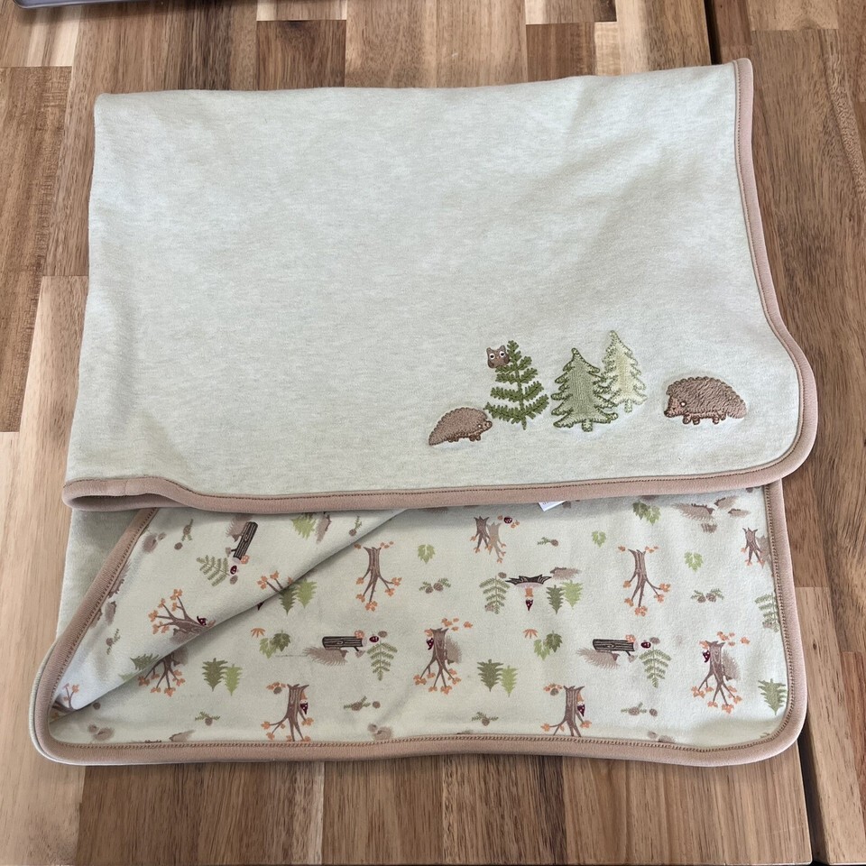 Gymboree 2006 Baby Blanket Hedgehog Owl Woodland Gnomes Green Brown Mush... - $42.74