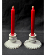 Vintage FENTON 3&quot; Candle Holder With Ruffle Lace Base - Matched Pair Of 2 - $18.60