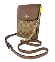 Coach Signature Phone Crossbody Bag Rachael Saddle Brown Canvas Leather 3051 B13 - £87.02 GBP