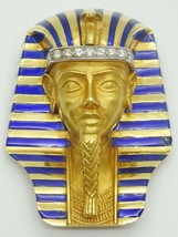 Estate King Tut Egyptian Pharaoh Head Brooch Pin 18k Gold &amp; Enamel 104.7 g - £11,990.33 GBP