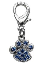 Lobster Claw Paw Print Charm Blue Rhinestones Dogs Puppies Collars Bling - £10.07 GBP