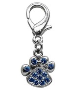 Lobster Claw Paw Print Charm Blue Rhinestones Dogs Puppies Collars Bling - £10.16 GBP