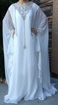 Stylish New Moroccan Dubai Kaftan Maxi farasha Abaya Dress White Fancy Long Gown - £52.19 GBP