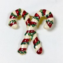 Christmas Holiday Candy Canes Brooch Pin Jewelry Enamel Red White Green - £9.41 GBP