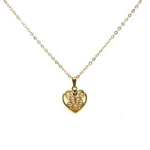 Vintage Signed 12K Gold Filled Filigree Heart Pendant Rolo Chain Necklace sz 17 - £35.52 GBP