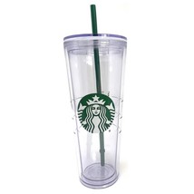 Starbucks Cold Cup Clear Venti Tumbler Traveler Green Straw Logo 24 oz acrylic - £19.46 GBP