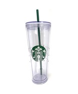 Starbucks Cold Cup Clear Venti Tumbler Traveler Green Straw Logo 24 oz a... - £18.59 GBP