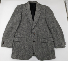 Vintage Harris Tweed Herringbone Wool Blazer Coat Jacket Men&#39;s Size 42R Gray - £38.21 GBP