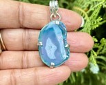 925 Sterling Silver Plated, Bottle Green Druzy Geode Agate Stone Pendant, 5 - $12.73