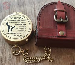 Antique Flat Pocket Compass with to My Son-Love Mom Engraved || (Antique... - £35.83 GBP