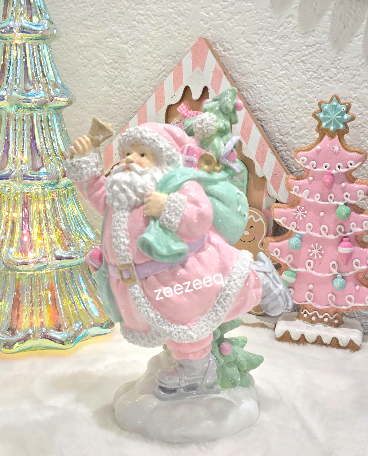 Christmas Pastel Pink Santa Clause Skating Figurine 10.25" NEW Item image 4