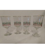 Vntg1986 Arby&#39;s Christmas Holly Berry Stemmed Wine Water Goblets Glasses... - $18.60