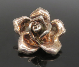 BAT AMI 925 Silver - Vintage Shiny Hollow Rose Flower Motif Brooch Pin - BP6388 - £43.23 GBP