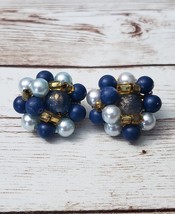 Vintage Clip On Earrings Shades of Blue Cluster - £10.38 GBP