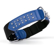 Dog Pet Leather/Nylon Collar With Spikes W 1&quot; L 13&quot;-16&quot; - Royal Blue - $32.79