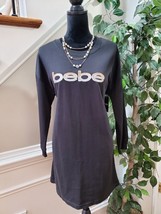 Bebe Womens Black Solid Cotton Round Neck Long Sleeve Knee Length Dress Size L/G - £35.55 GBP