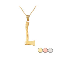 14K Solid Gold Axe Pendant Necklace  - Yellow, Rose, or White - £111.82 GBP+