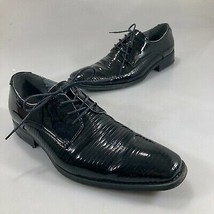 Brutini 7 M Black Faux Reptile Lizard Patent Leather Oxfords Shoes - £26.53 GBP