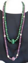 Green &amp; Purple Natural Stone Beads Necklaces Long 30 38&quot; Mardi Gras Colors - £23.58 GBP