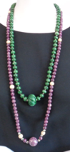 Green &amp; Purple Natural Stone Beads Necklaces Long 30 38&quot; Mardi Gras Colors - £22.53 GBP