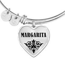 Margarita v01 - Heart Pendant Bangle Bracelet Personalized Name Gifts - £32.13 GBP