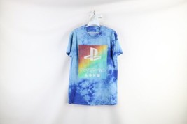Sony Playstation Mens Small Distressed Spell Out Rainbow Acid Wash Gamer T-Shirt - £19.69 GBP