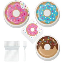 Donut Party Supplies - Assorted Donut Paper Dessert Plates, Sprinkles Be... - £13.36 GBP