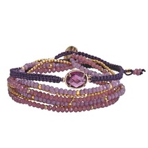 Stylish Oval Shaped Faceted Crystal with Purple Tone Beads Wrap Bracelet - £15.02 GBP