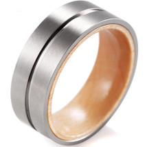 (New With Tag) White Titanium Center Groove Ring With Wood - Price for one ring  - £55.94 GBP