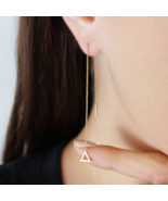 14K 9K Gold Triangle Threader Earrings Long Chain Earrings Geometric Ear... - £92.50 GBP+