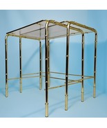 Pair Gold Nesting Faux Bamboo Side Table Brass/Glass Hollywood Regency A... - €318,44 EUR
