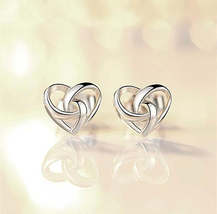 Swirl Heart Stud Earrings 925 Sterling Silver Stunning Women’s Girls Jew... - $14.99