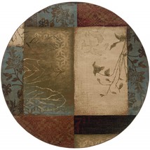 HomeRoots 387971 8 ft. Round Beige &amp; Brown Floral Block Pattern Area Rug - £271.32 GBP
