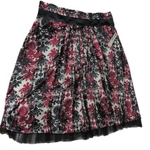 Worthington A Line Pleated Skirt 16 Lined Black Red White Geometric Side... - $39.60