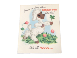 Vintage Birthday Card Lamb Sheep Clover Made in USA Wool Yard Wide 919A - £11.31 GBP