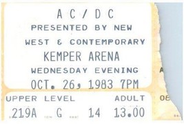 Vintage AC / Dc Ticket Stub Octobre 26 1983 Kansas Ville Missouri - £44.89 GBP