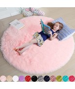 Pink Round Rug For Girls&#39; Bedroom, Fluffy Circle Rug For Kids&#39; Room, Furry - £31.62 GBP