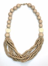Vintage Wood Beaded Necklace Barrel Clasp Blonde Wood 20&quot; Partial Multi Strand - £13.58 GBP