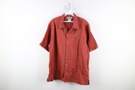 Vintage Columbia Mens Medium Faded Spell Out Collared Camp Button Shirt Red - £31.60 GBP