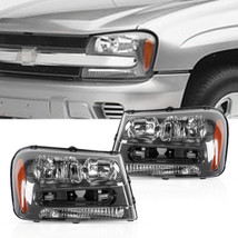 Headlights Headlamps Black Amber Left+Right for 2002-2009 Chevrolet Trailblazer - £87.09 GBP