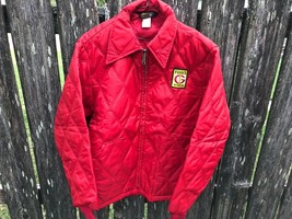 Vintage Red Swingster FUNK&#39;S G HYBRIDS Quilted Farmer Jacket sz Small 1970&#39;s 80s - £62.06 GBP