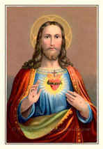 Sacred Heart of Jesus – Benziger – based on a Vintage Holy Card – Catholic Art P - £10.24 GBP+