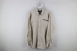 Vintage Harley Davidson Mens Medium Spell Out Ribbed Collared Button Shirt Beige - $49.45