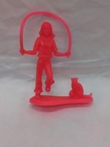 Vintage 1960s Little Sister Jumprope With Cat Orange/Pink Toy Figure 2 1/4&quot; - $9.89