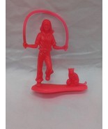 Vintage 1960s Little Sister Jumprope With Cat Orange/Pink Toy Figure 2 1/4&quot; - $9.89