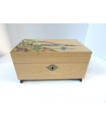 TEECO IMPORT CO JAPAN BLACK LACQUER JEWELRY BOX MUSICAL ASIAN LANDSCAPE ... - $14.80