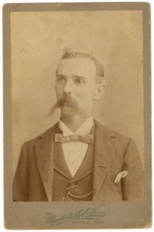 Circa 1880&#39;S Cabinet Card Handsome Man With Long Mustache Suit Martin Ottawa, Ks - £9.59 GBP