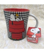 Snoopy Coffee Cup Mug by Peanuts Stripes Red Black White House Holiday Gift - £11.85 GBP