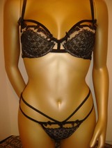 Victoria&#39;s Secret 36C Conjunto Sujetador + Liguero Picardías + M Negro Lazo Rosa - £207.73 GBP