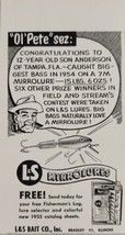 1955 Print Ad L&amp;S Mirrolures Fishing Lures Record Bass 15-Lbs 6-Oz Bradl... - £6.75 GBP